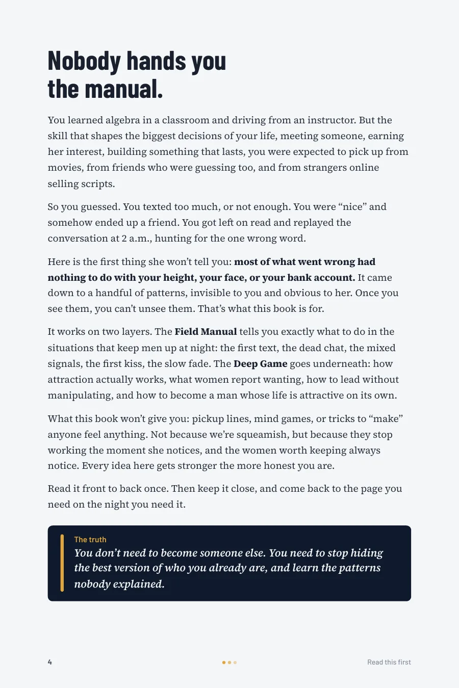 Page 4 of What She Won’t Tell You: Nobody hands you the manual